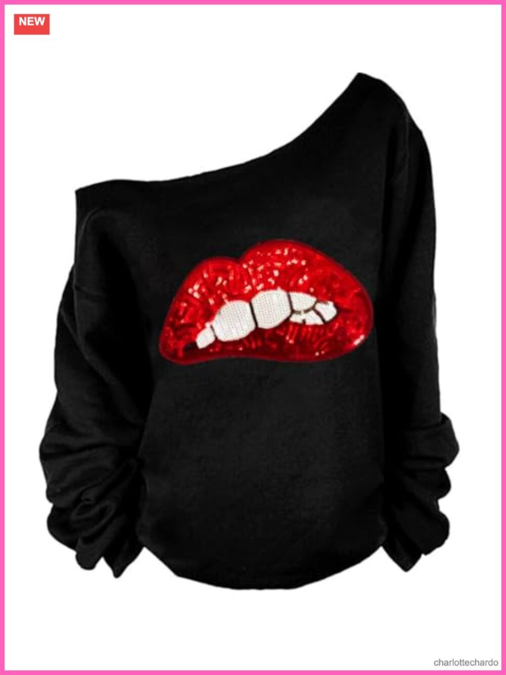 Off Shoulder Long Sleeve Slouchy Pullover Sweatshirt, 95% Cotton 5% Elastane,